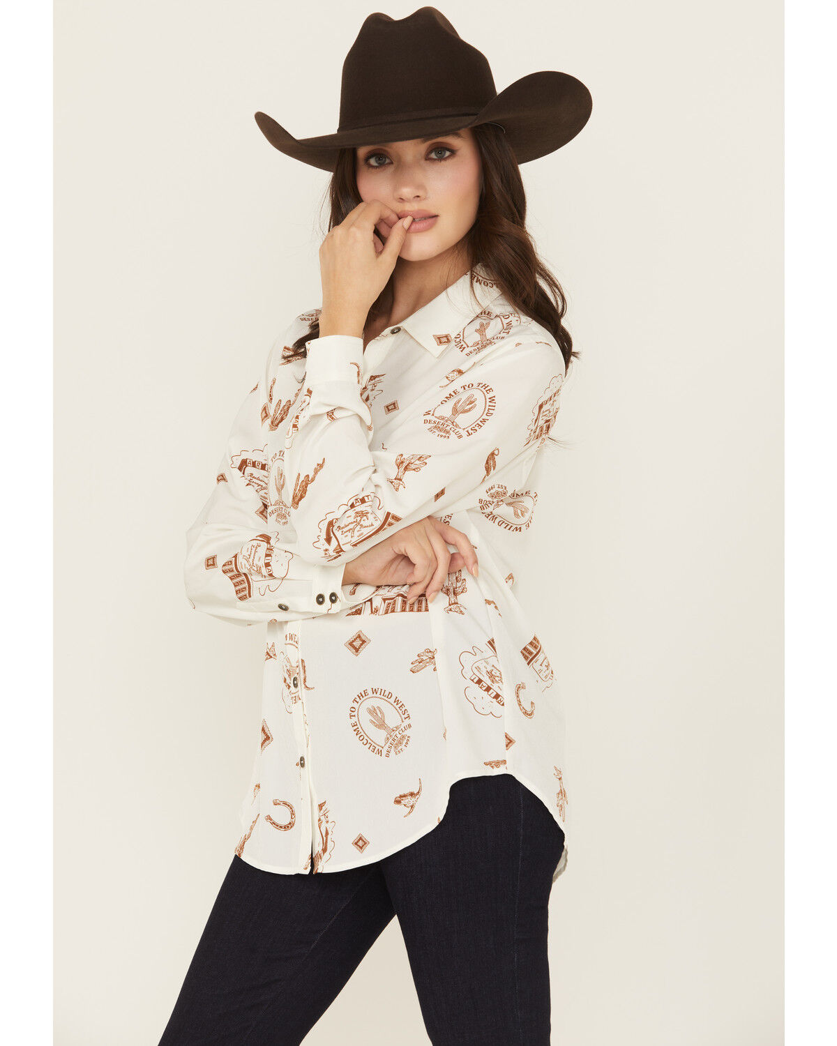 Image #2 - Ariat Women's Homestyle Conversation Print Long Sleeve Button-Down Shirt, Cream, hi-res