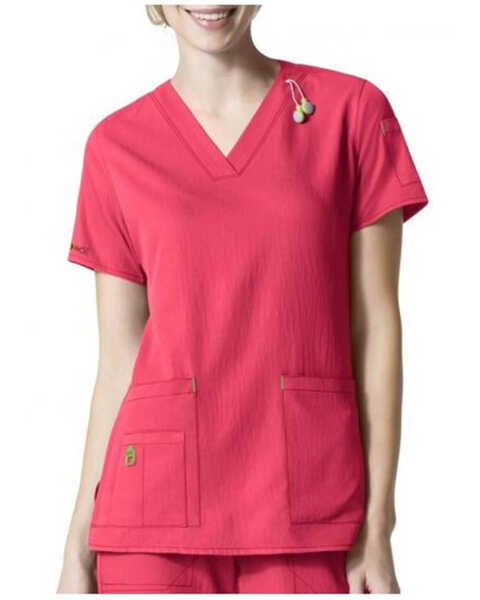 Carhartt Women's Cross Flex V-Neck Scrub Top, Pink, hi-res