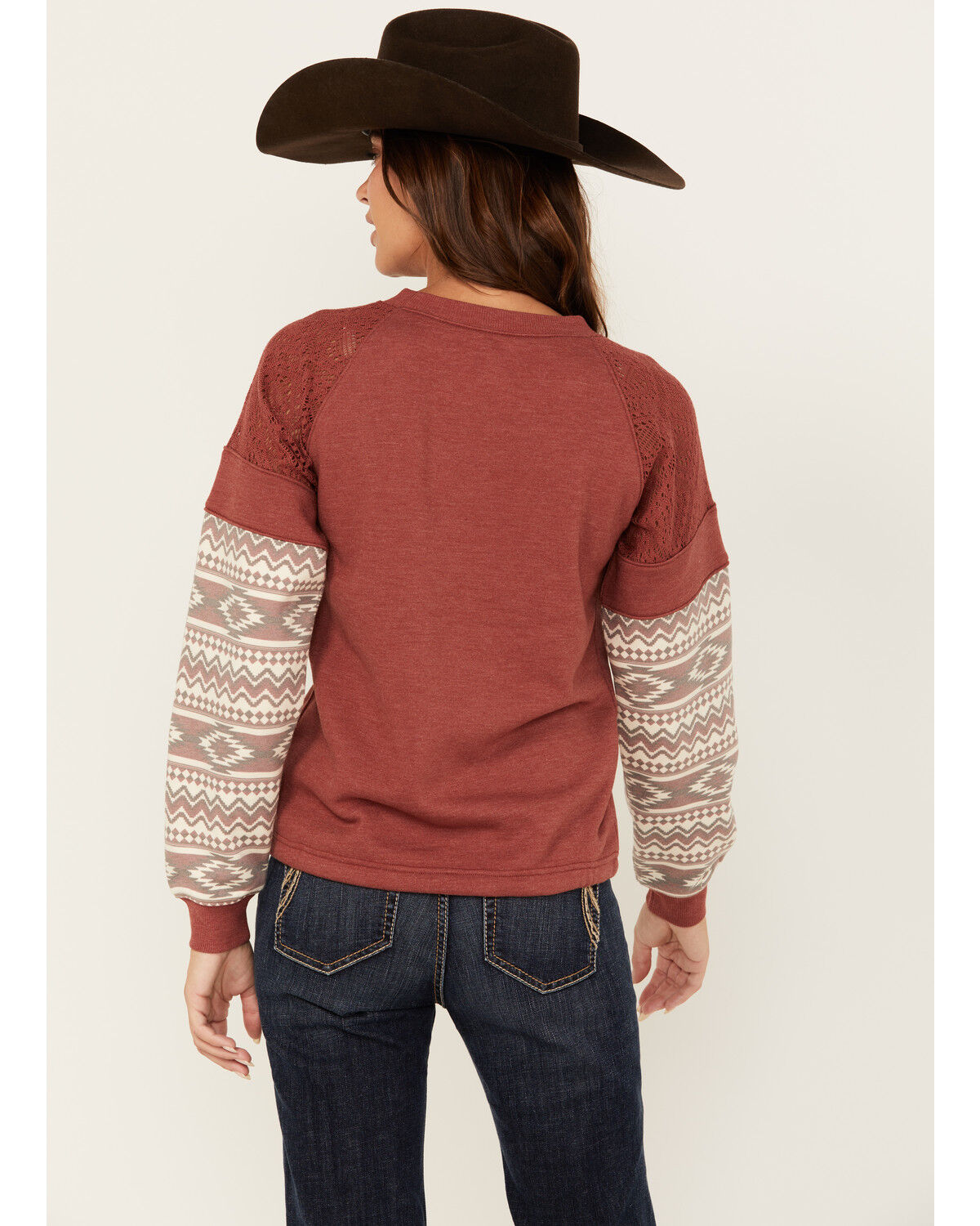 Image #4 - Shyanne Women's Wanda Fleece Mix Pullover Sweatshirt, Dark Red, hi-res