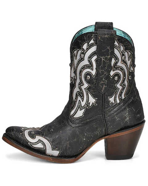 Image #3 - Corral Women's Inlay Studded Western Fashion Booties - Pointed Toe , Black/white, hi-res