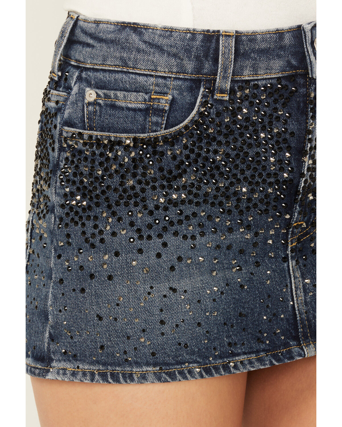 Image #2 - 7 For All Mankind Women's Dark Wash Elena Embellished Micro Mini Skirt, Dark Wash, hi-res