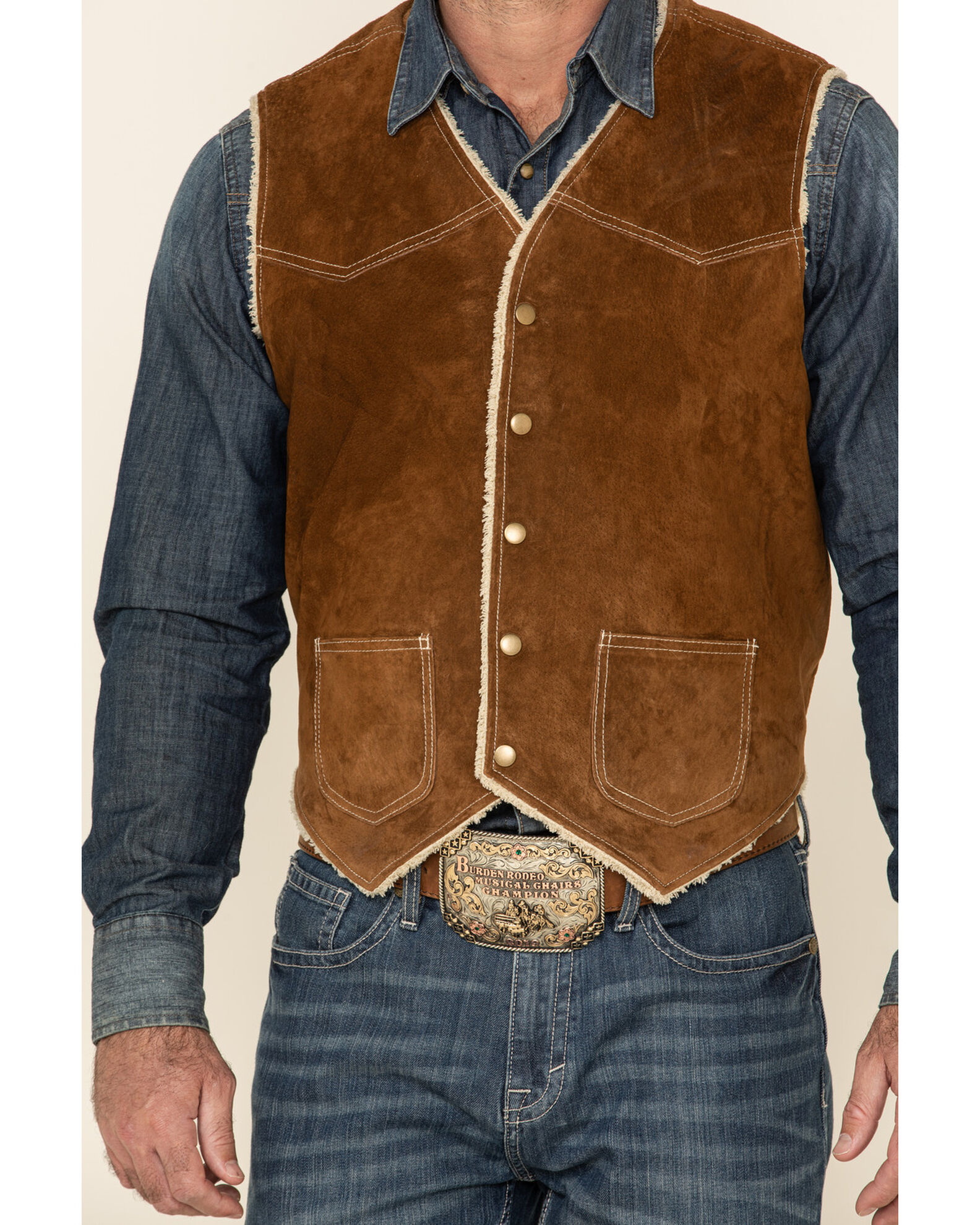 Image #4 - Scully Boar Suede Leather Vest, Brown, hi-res