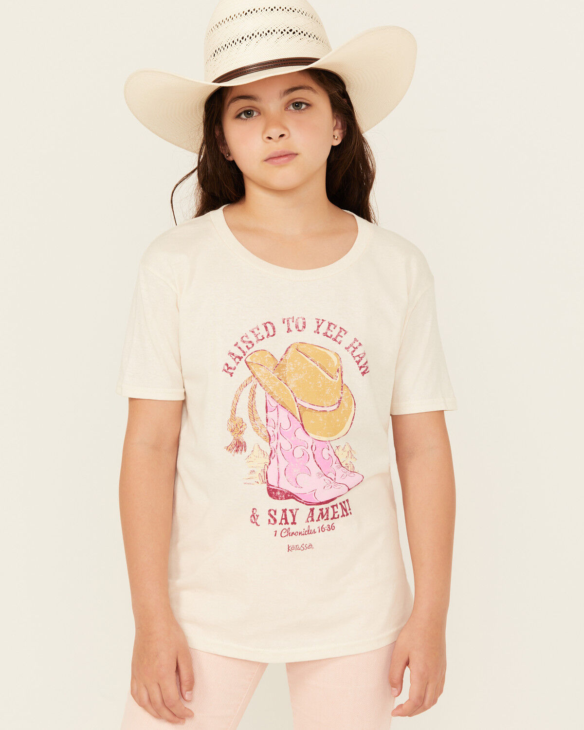 Image #1 - Kerusso Girls' Raised To Yee Haw Short Sleeve Graphic Tee, Pink, hi-res