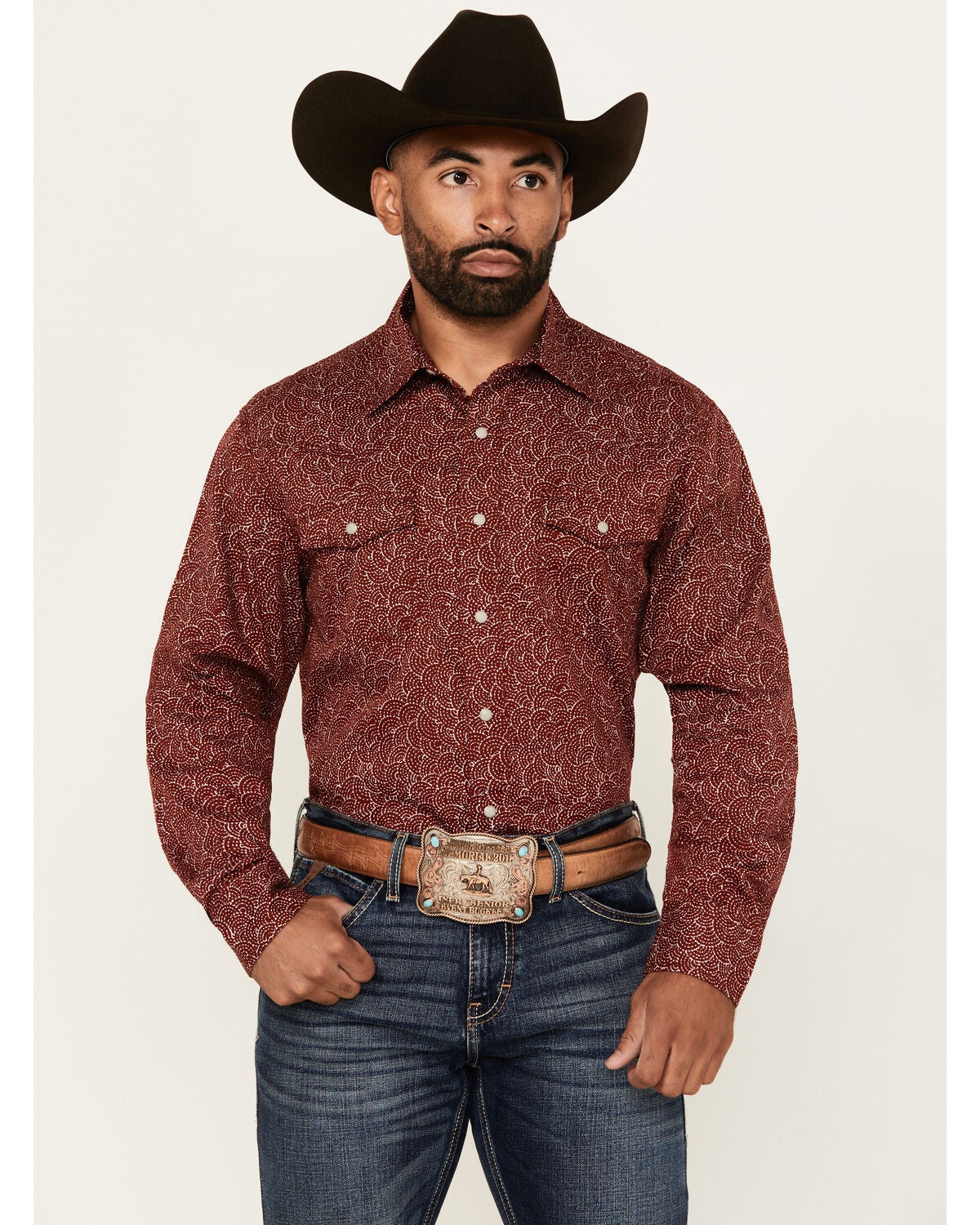 Wrangler Retro Men's Printed Long Sleeve Snap Western Shirt - Tall, Red, hi-res