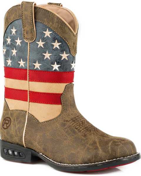 Image #1 - Roper Boys' Patriot Western Boots - Round Toe, Brown, hi-res