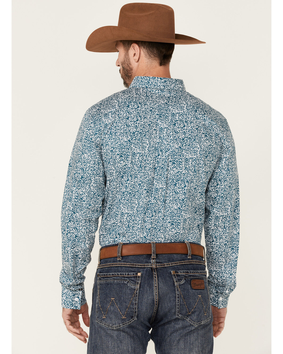 Image #4 - Cody James Core Men's Workforce Floral Print Long Sleeve Button-Down Western Shirt, Blue/white, hi-res
