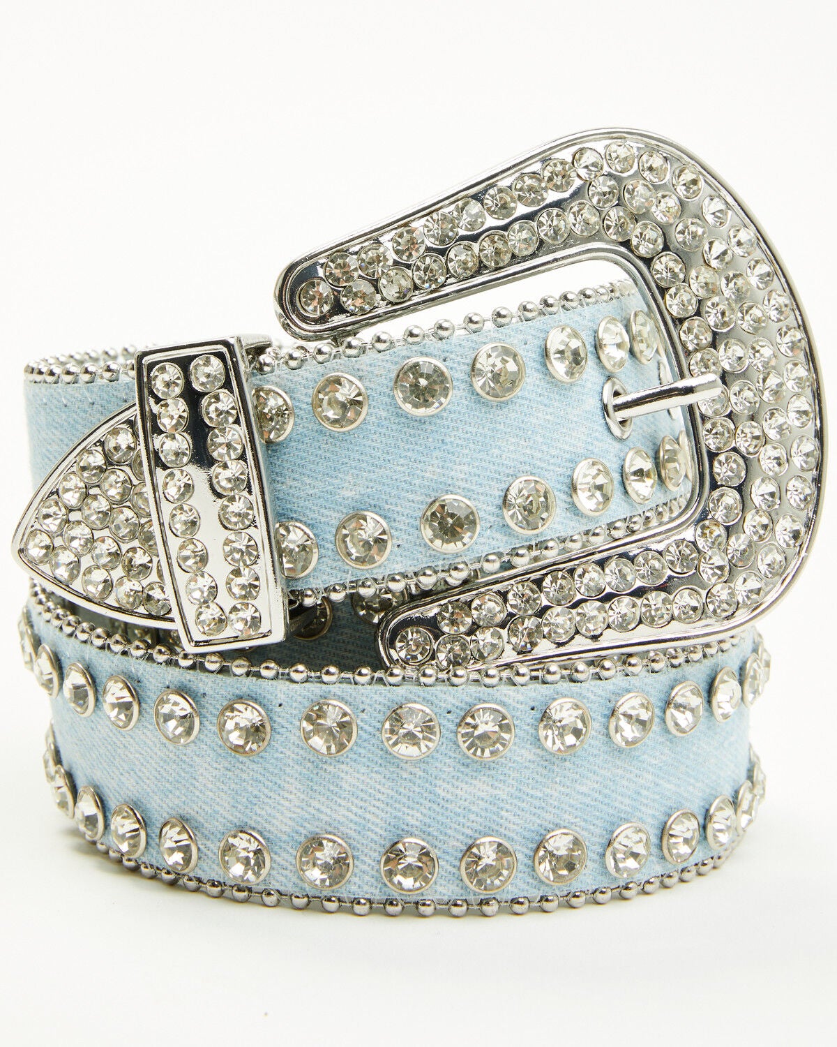 Shyanne Women's Denim Embellished Bling Belt, Light Blue, hi-res
