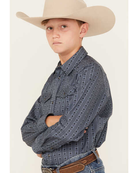 Cody James Boys' Cowboy Long Sleeve Snap Western Shirt, Steel Blue, hi-res