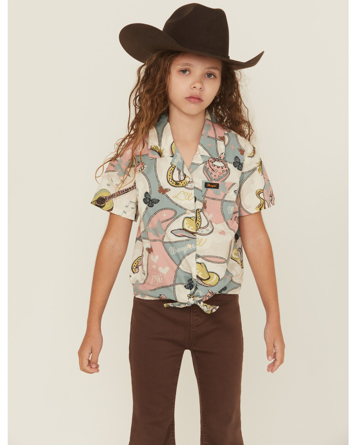 Image #1 - Wrangler X Lainey Wilson Girls' Wild Stallion Short Sleeve Snap Western Shirt, Blue, hi-res