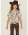 Image #1 - Wrangler X Lainey Wilson Girls' Wild Stallion Short Sleeve Snap Western Shirt, Blue, hi-res