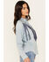 Idyllwind Women's Sutton Embroidered Chambray Fringe Top, Medium Wash, hi-res