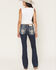 Image #1 - Miss Me Women's Dark Wash Mid Rise Faux Flap Pocket 32" Bootcut Stretch Denim Jeans, Dark Wash, hi-res