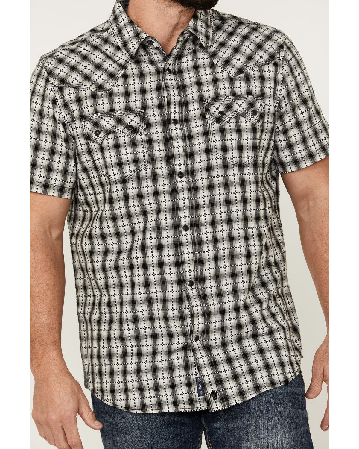 Image #3 - Moonshine Spirit Men's Classic Plaid Print Short Sleeve Snap Western Shirt, Black, hi-res