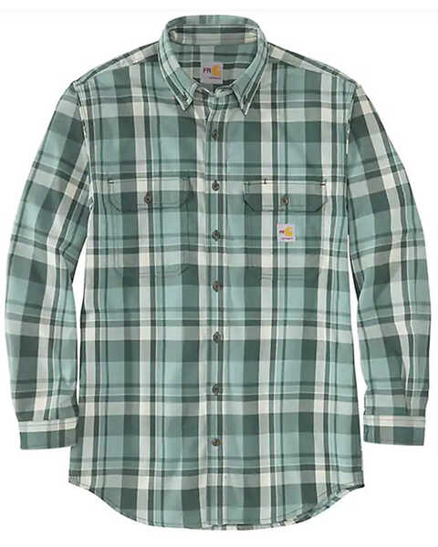 Carhartt Men's FR Twill Plaid Print Button Down Work Shirt , Green, hi-res