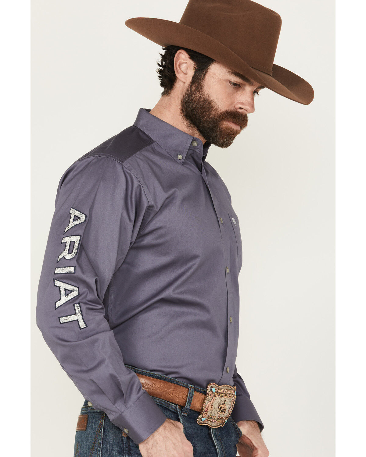 Image #1 - Ariat Men's Team Logo Twill Solid Long Sleeve Button-Down Western Shirt, Charcoal, hi-res