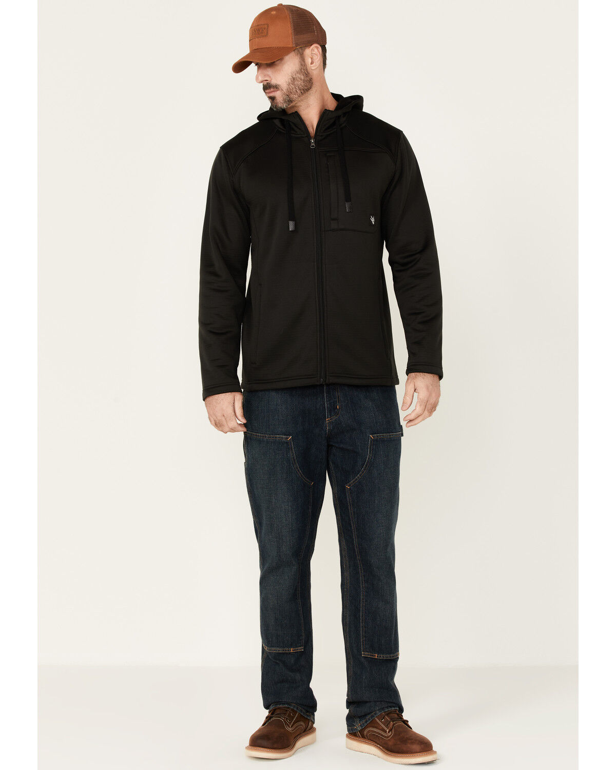 Image #2 - Hawx Men's Merrick Grid Back Zip-Front Fleece Hooded Work Jacket, Black, hi-res