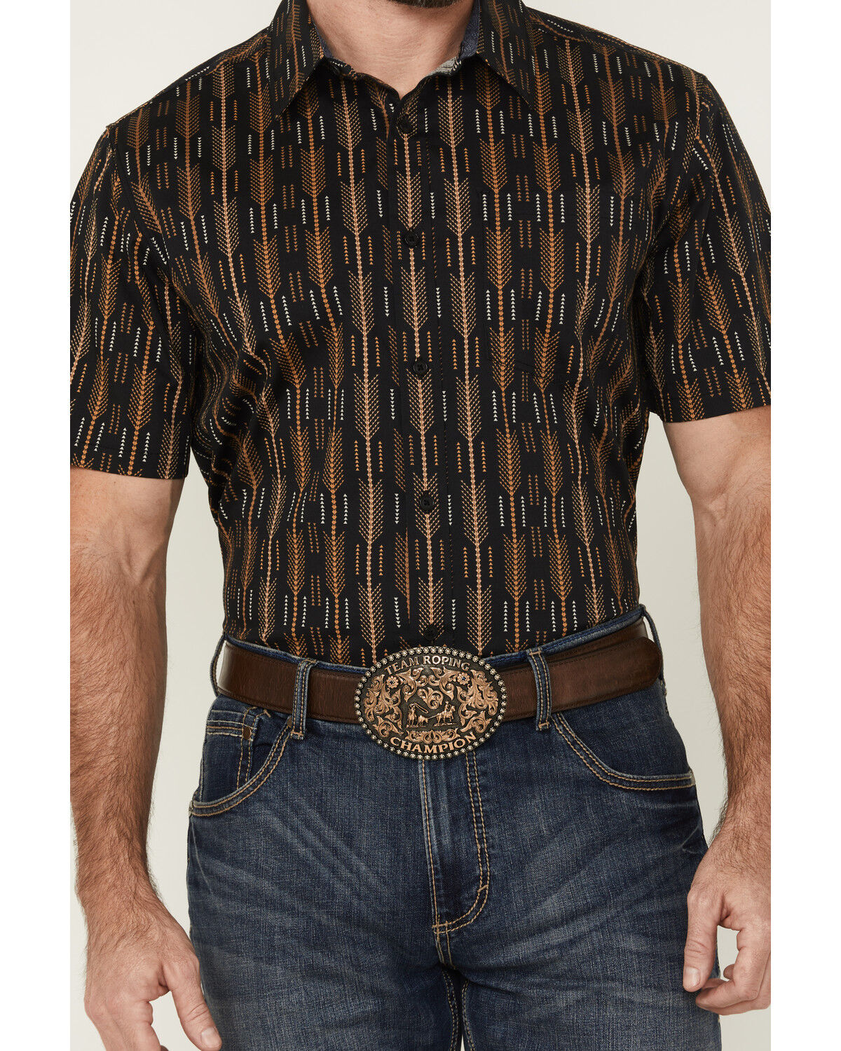 Image #3 - Cody James Men's Cactus Dobby Striped Print Short Sleeve Button-Down Stretch Western Shirt, Black, hi-res