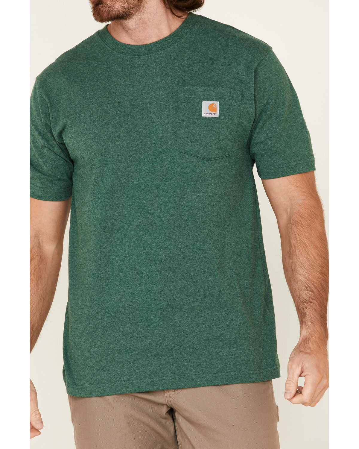 Image #3 - Carhartt Men's Loose Fit Heavyweight Logo Pocket Work T-Shirt, Dark Green, hi-res