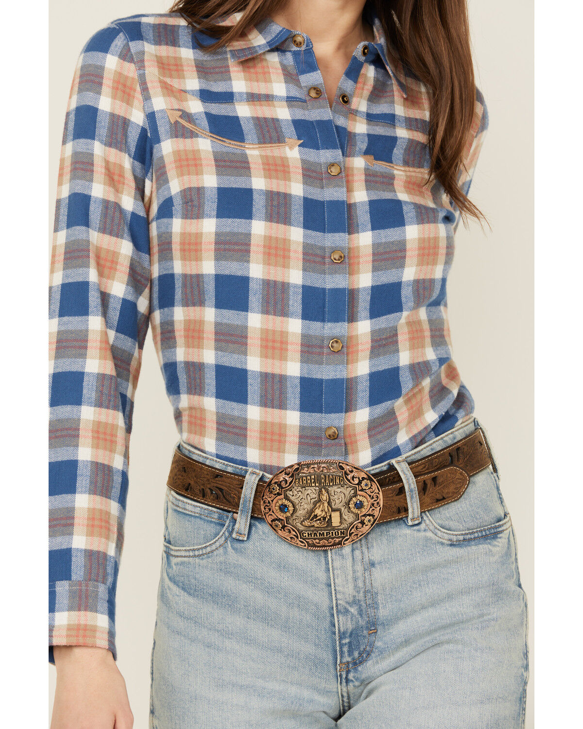 Image #3 - Shyanne Women's Plaid Print Long Sleeve Snap Flannel Shirt, Off White, hi-res