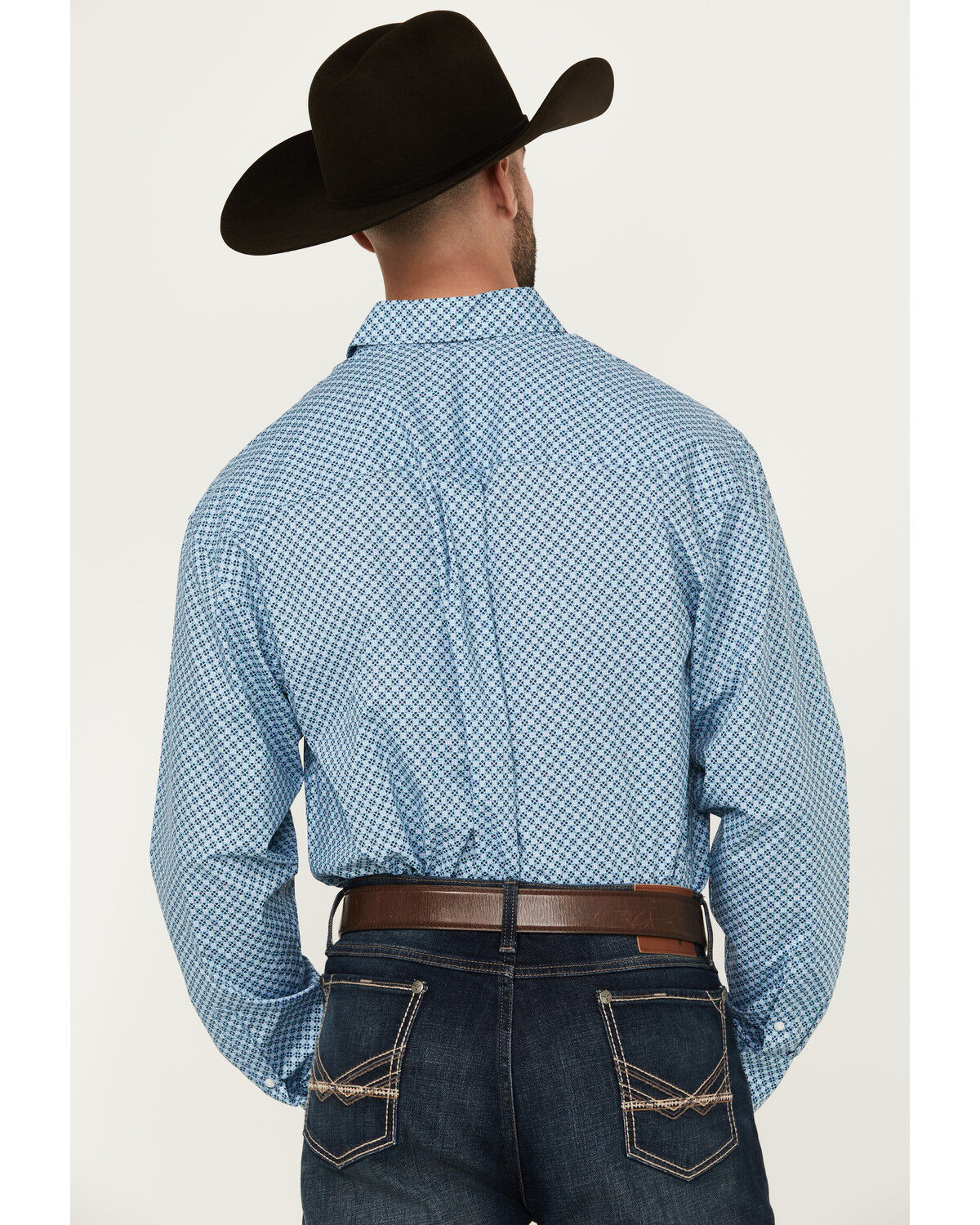Image #4 - Wrangler Men's Classic Geo Print Long Sleeve Button-Down Western Shirt, Blue, hi-res