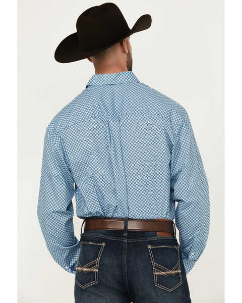 Image #4 - Wrangler Men's Classic Geo Print Long Sleeve Button-Down Western Shirt , Blue, hi-res