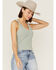 Miss Me Women's Found My Love Knot Jade Ribbed Tank, Sage, hi-res