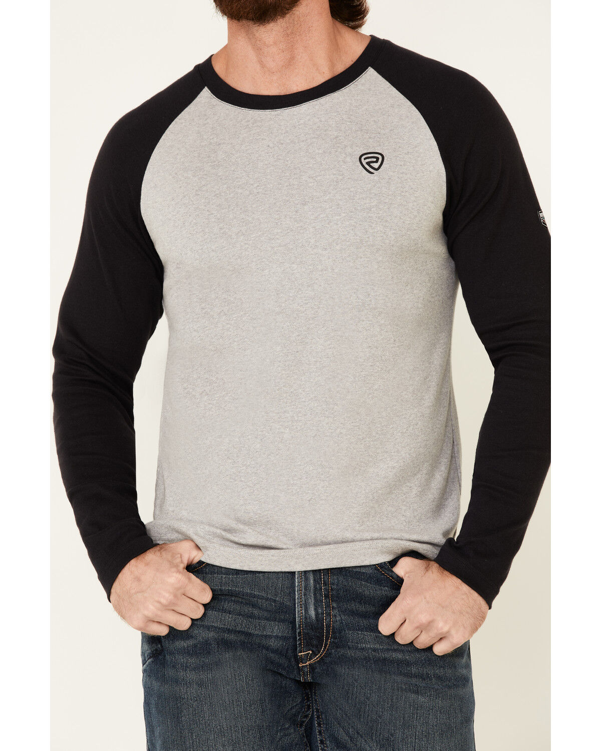 Image #3 - Rock & Roll Denim Men's FR Long Sleeve Work Raglan T-Shirt, Heather Grey, hi-res