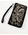 Shyanne Women's Velvet Embroidered Wallet, Black, hi-res