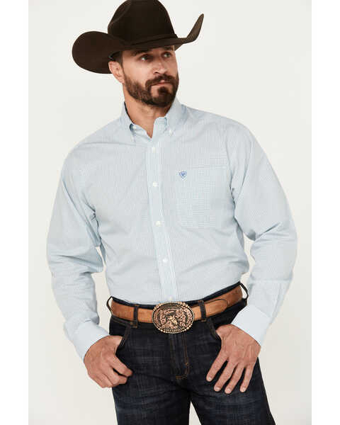 Image #1 - Ariat Men's Wrinkle Free Westley Plaid Print Button-Down Long Sleeve Western Shirt - Big , White, hi-res