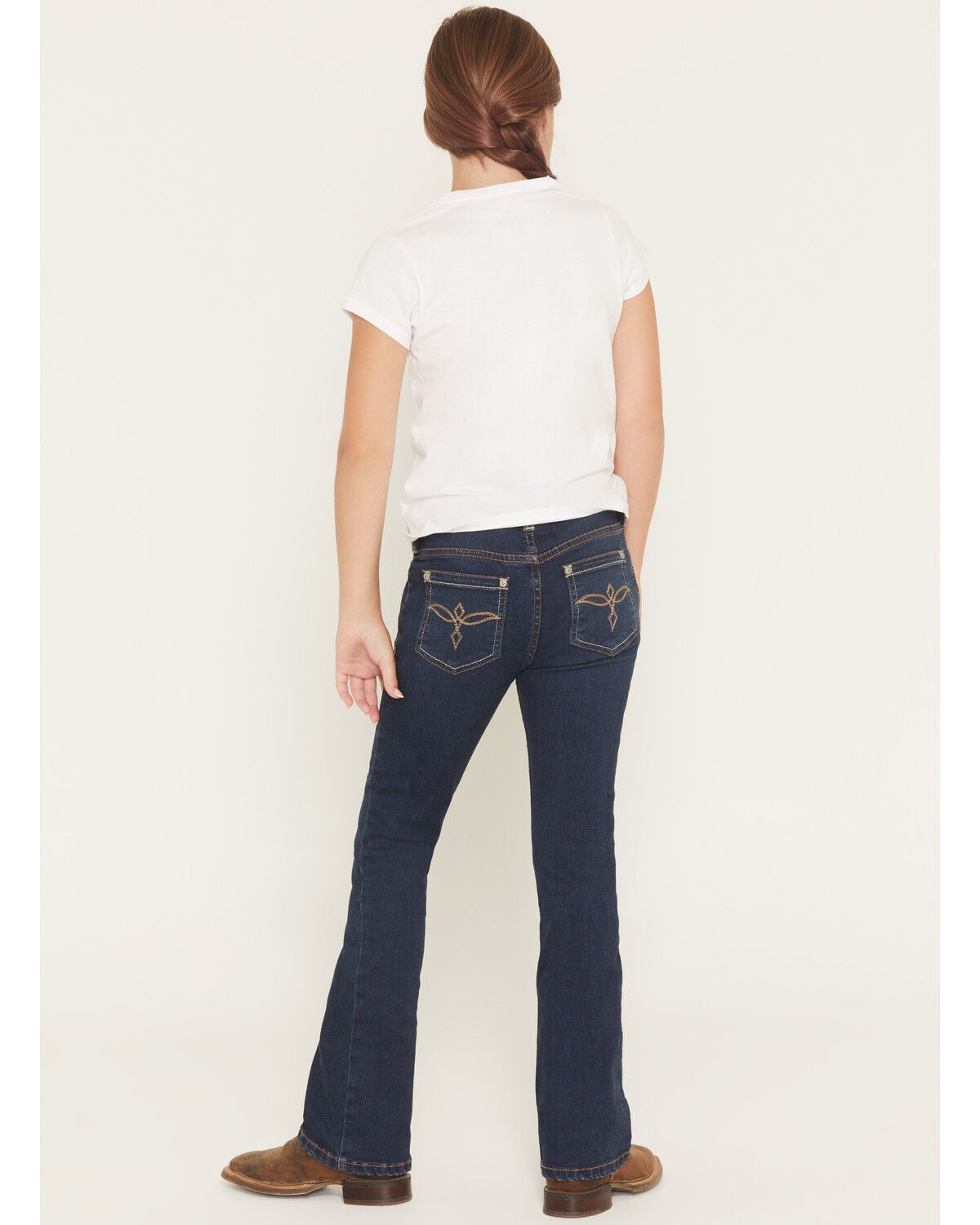 Image #3 - Shyanne Girls' Shayla Troy Dark Wash Mid Rise Bootcut Stretch Denim Jeans, Dark Wash, hi-res