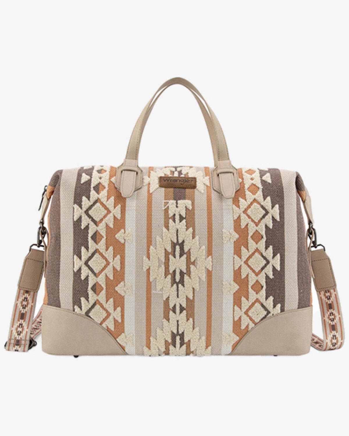 Image #1 - Wrangler Women's Sherpa Southwestern Print Canvas Duffle Bag, Tan, hi-res