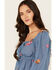 Image #2 - Wild Moss Women's Floral Embroidered 3/4 Sleeve Top, Blue, hi-res