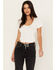 Wild Moss Women's Textured Corset Knit Top, White, hi-res