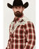 Image #2 - Roper Men's Medium Plaid Print Floral Embroidered Long Sleeve Pearl Snap Western Shirt, Red, hi-res