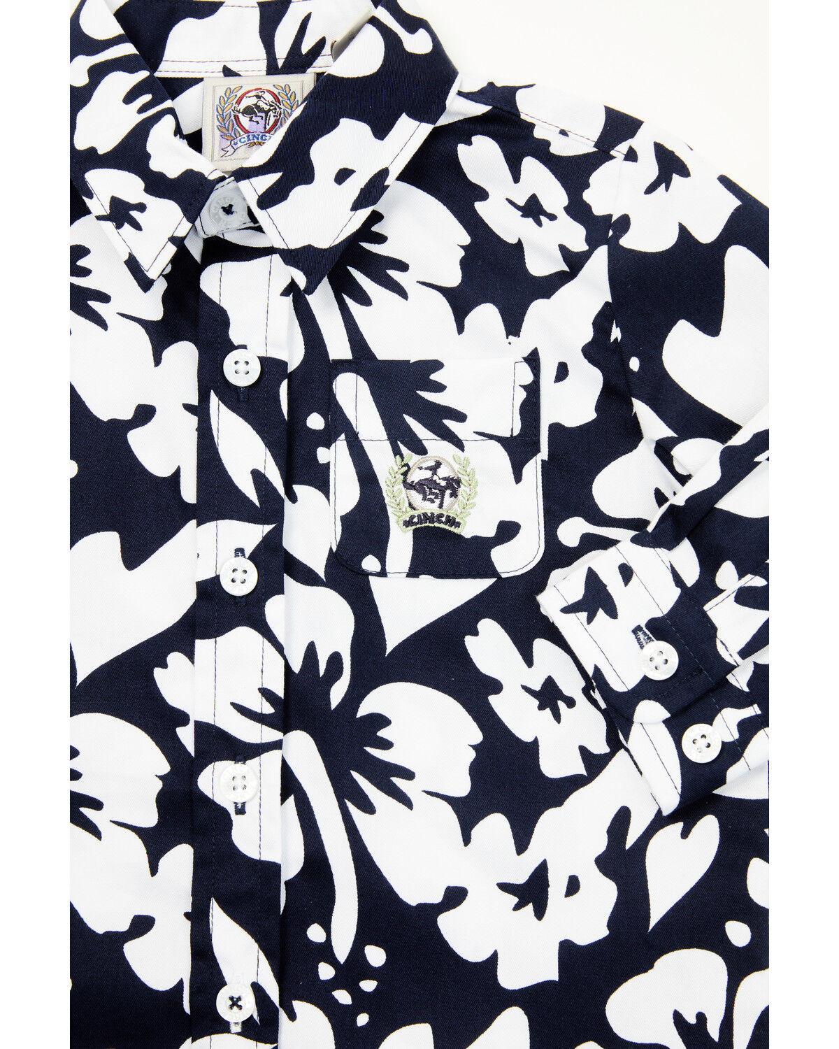 Image #2 - Cinch Infant Boys' Floral Print Long Sleeve Button-Down Western Shirt, Navy, hi-res