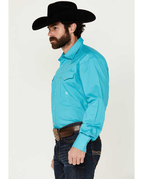 Image #2 - Roper Men's Amarillo Solid Long Sleeve Pearl Snap Stretch Western Shirt, Turquoise, hi-res