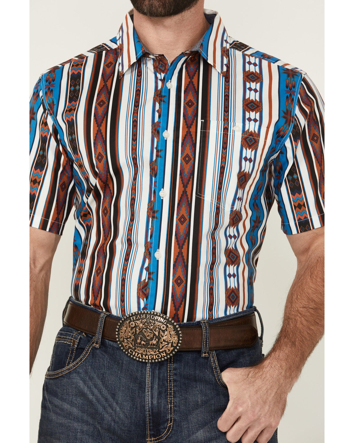 Image #3 - RANK 45&reg; Men's Dylon Southwestern Striped Print Short Sleeve Button-Down Stretch Western Shirt, Multi, hi-res