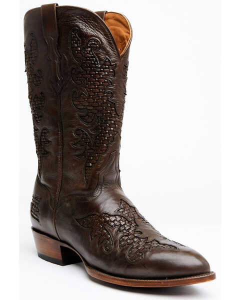 El Dorado Men's Basket Weave Western Boots - Pointed Toe, Brown, hi-res