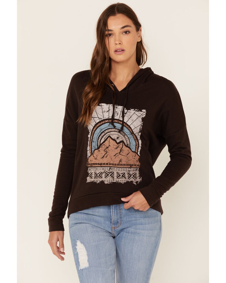Rock & Roll Denim Women's Coffee Desert Sun Graphic Hoodie , Coffee, hi-res