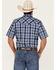 Image #4 - Ely Walker Men's Plaid Print Short Sleeve Pearl Snap Western Shirt, Navy, hi-res