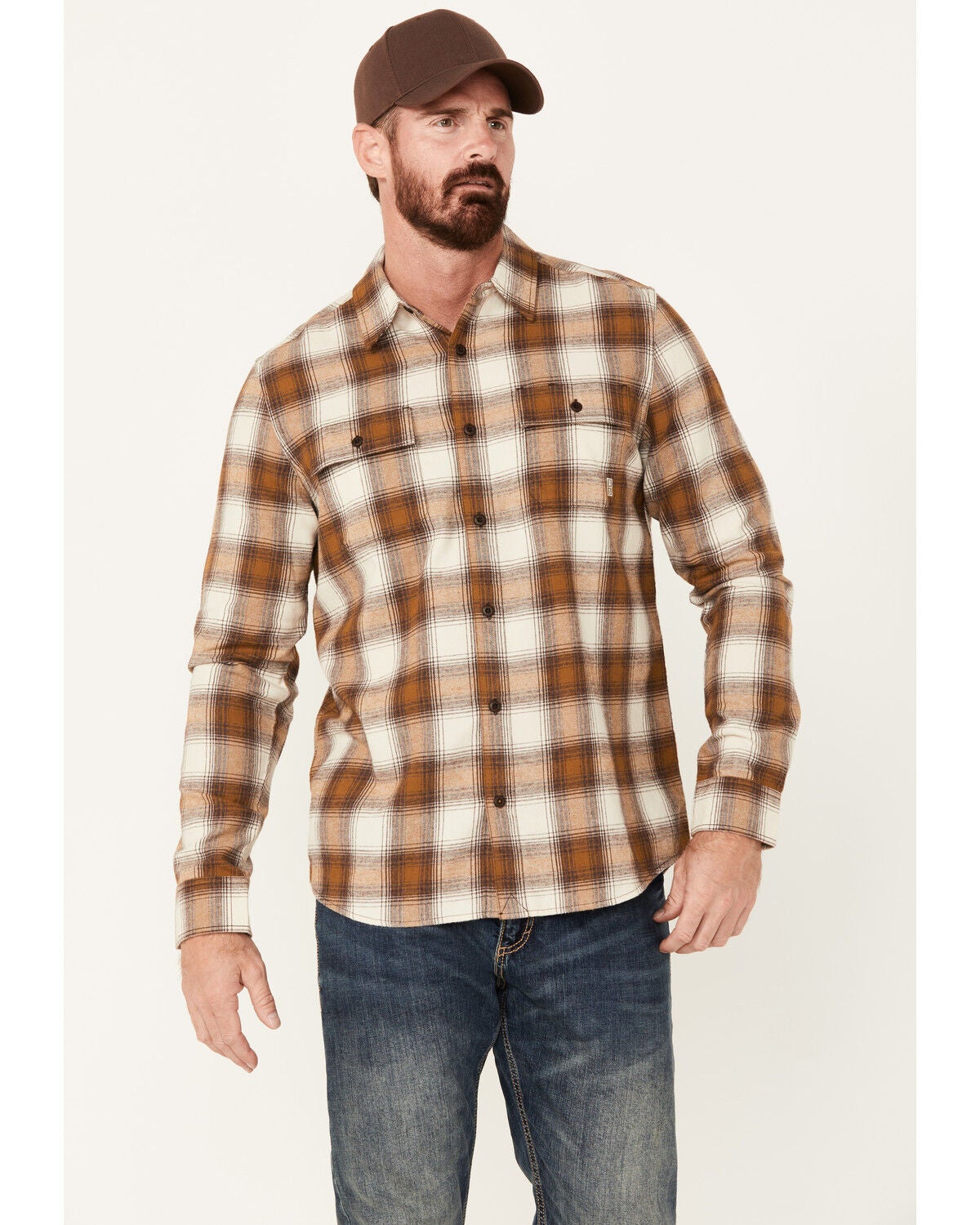 Brothers and Sons Men's Stewert Everyday Plaid Print Button Down Western Flannel Shirt, Dark Brown, hi-res