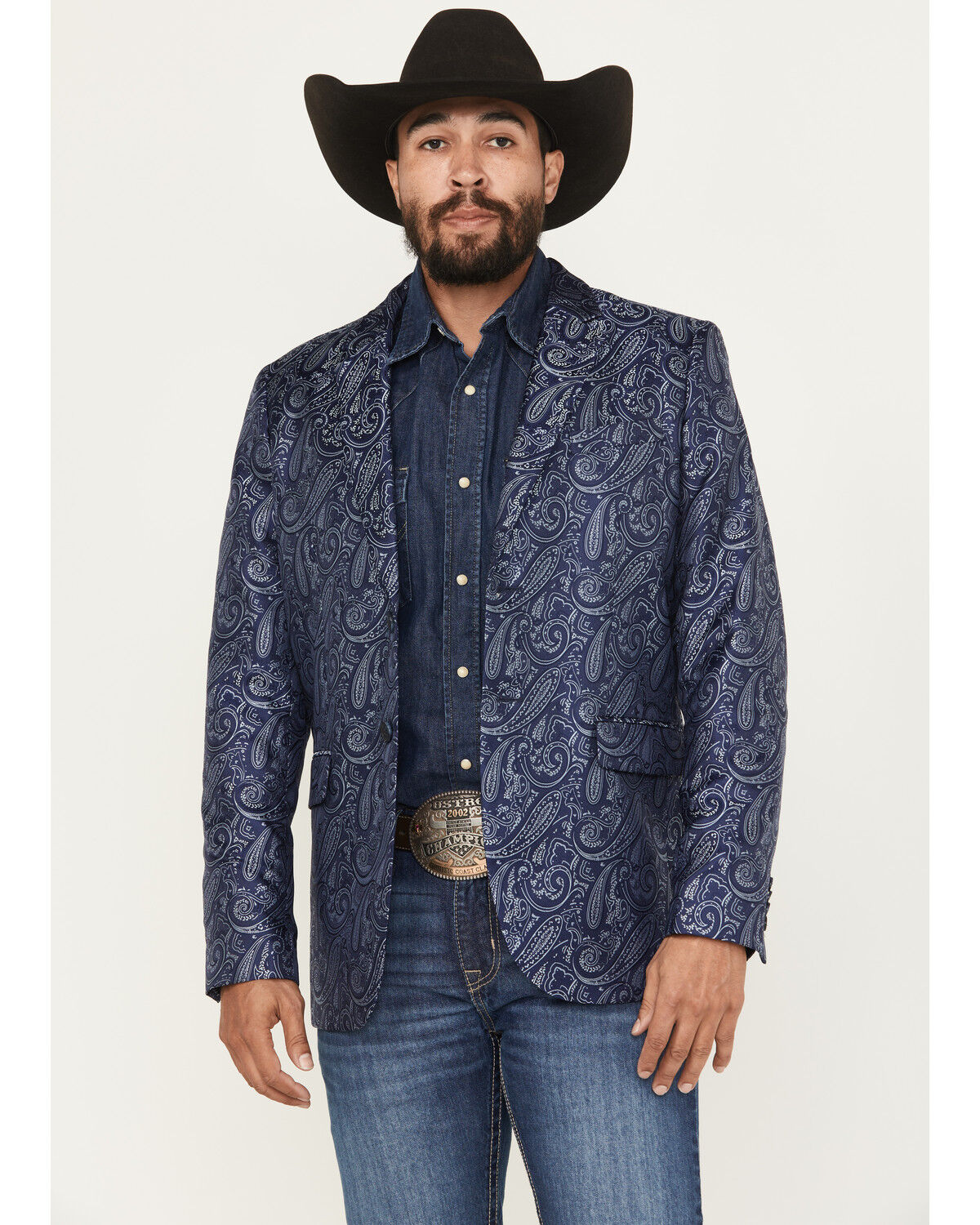 Image #1 - Panhandle Men's Paisley Print Slim Sportcoat, Indigo, hi-res