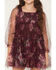 Image #3 - Sugar California Girls' Floral Print Long Sleeve Mesh Dress, Burgundy, hi-res