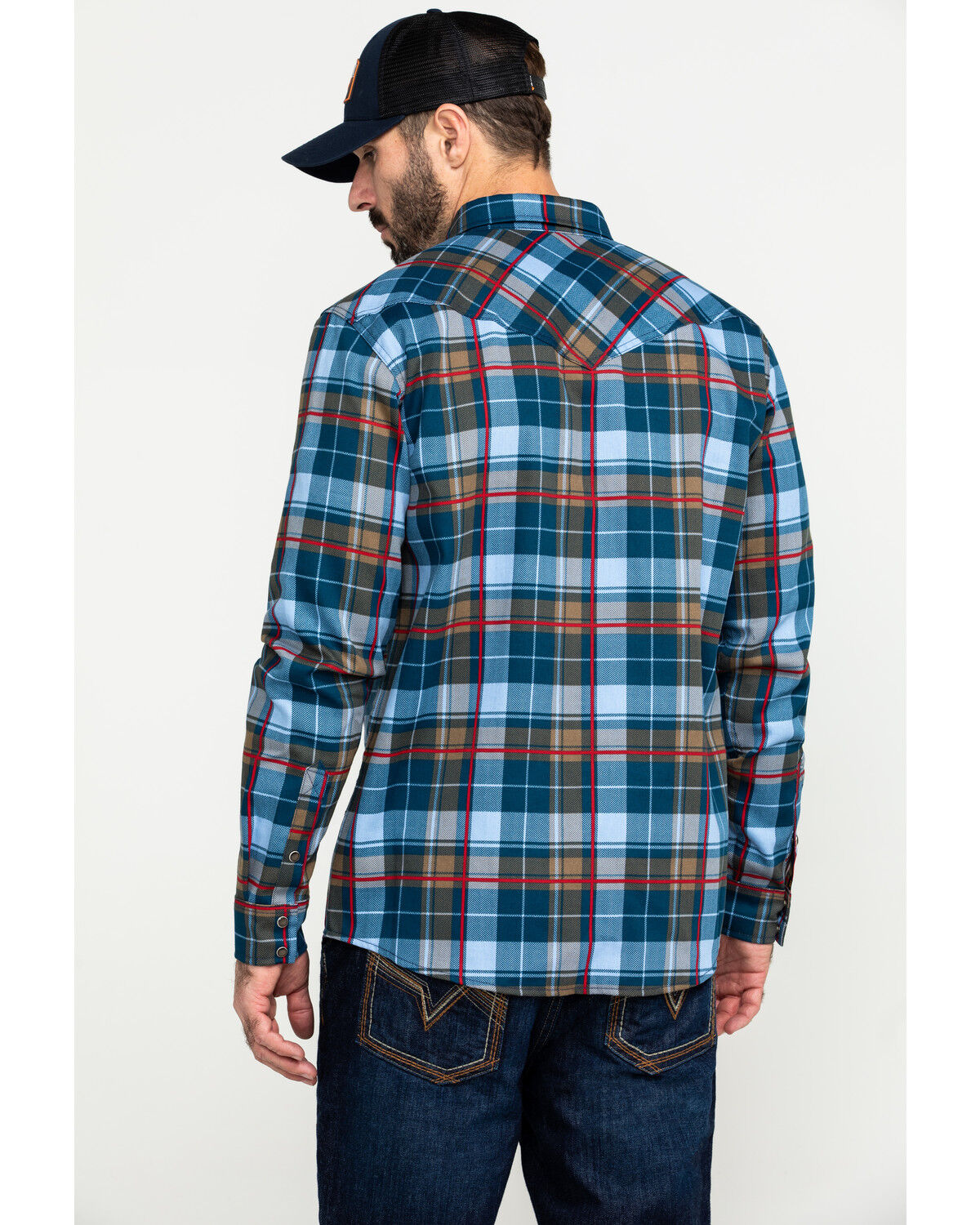 Image #2 - Cody James Men's FR Woven Plaid Print Long Sleeve Button Down Work Shirt, Light Blue, hi-res