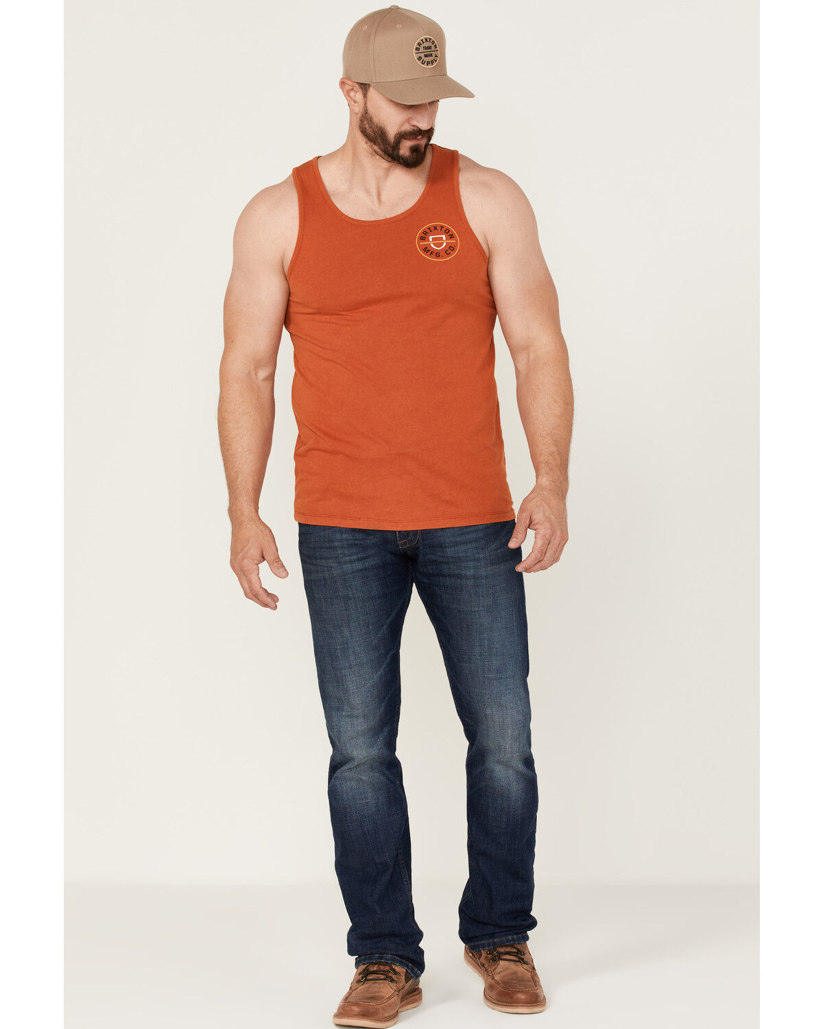 Image #2 - Brixton Men's Circle Logo Graphic Crest Tank, Dark Orange, hi-res