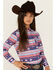Image #2 - Panhandle Girls' Southwestern Striped Long Sleeve Pearl Snap Western Shirt, Multi, hi-res