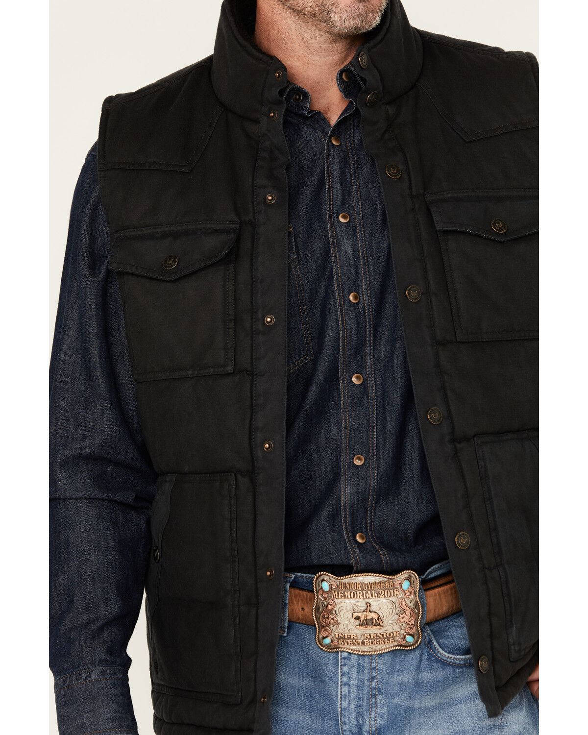 Image #3 - Cody James Men's Quilted Oil Skin Snap Vest, Black, hi-res