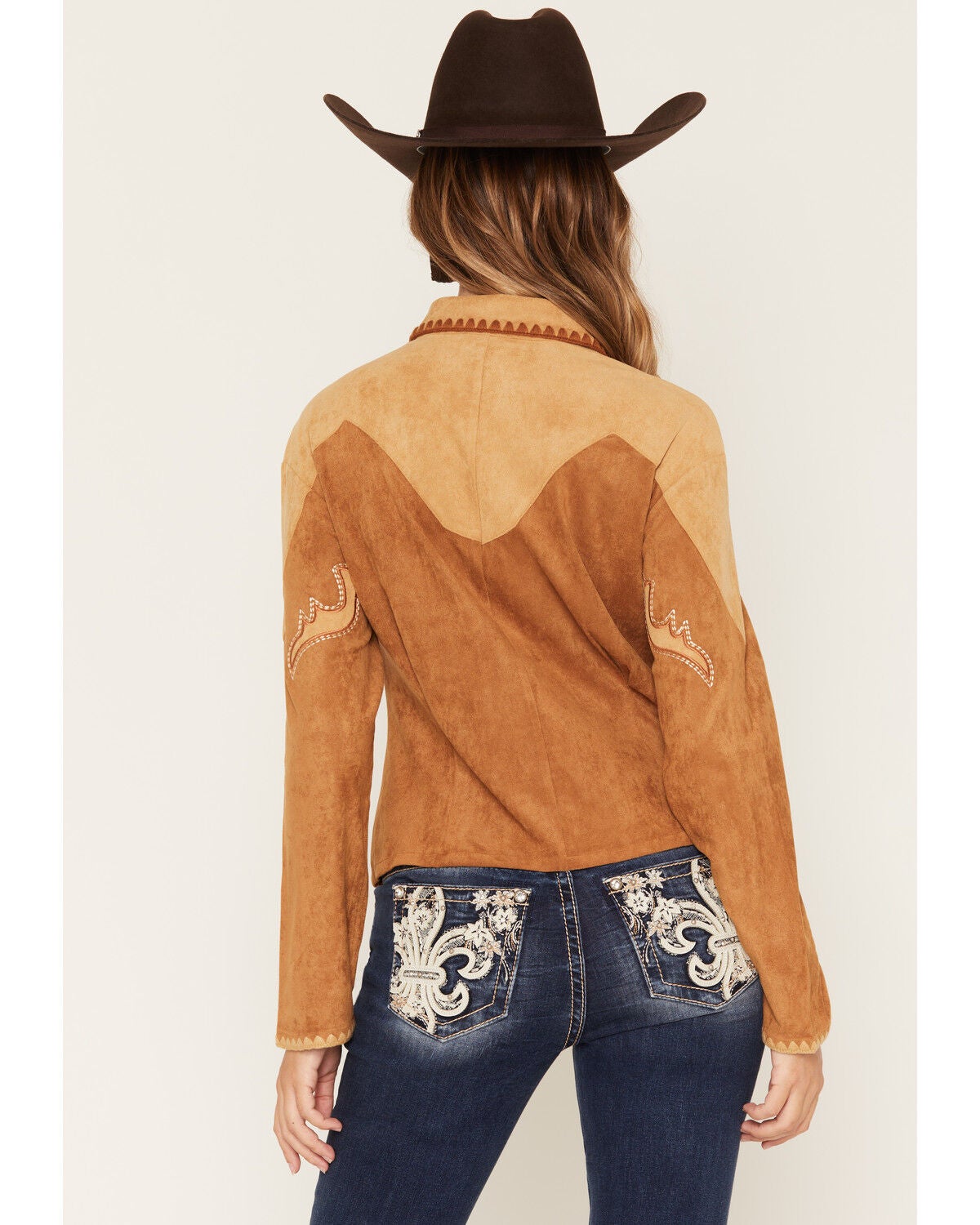 Image #4 - Miss Me Women's Faux Suede Long Sleeve Button-Down Western Shirt, Camel, hi-res