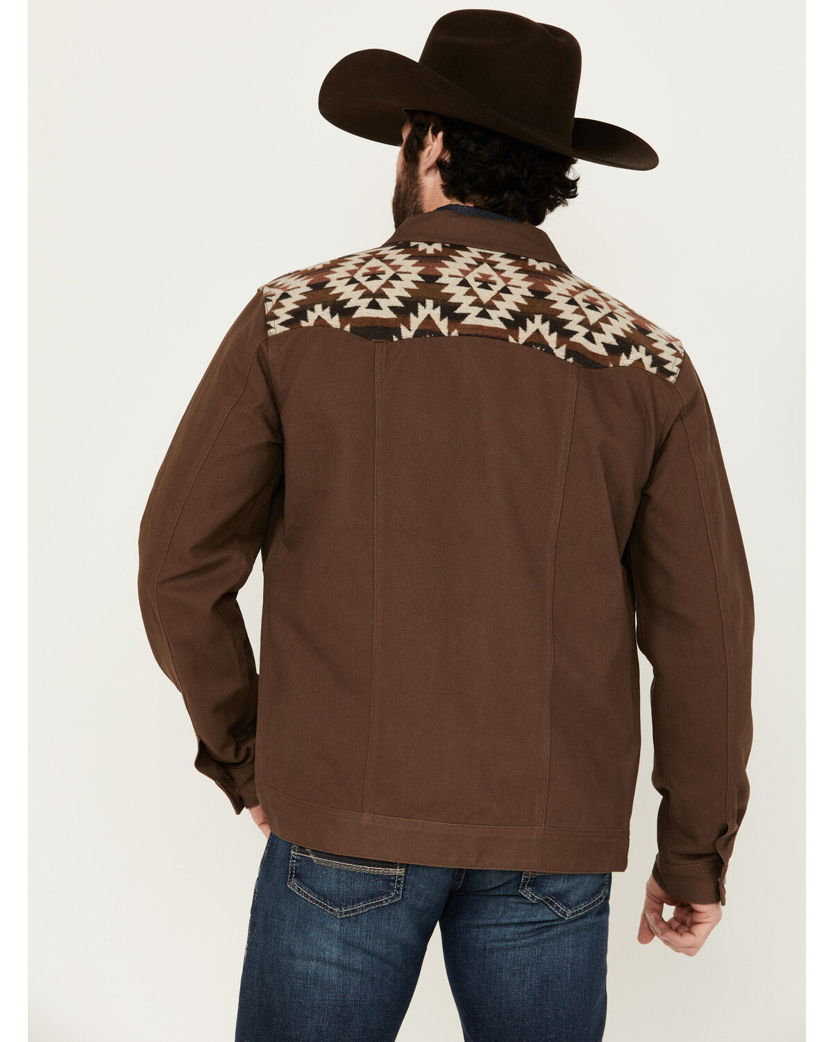 Image #4 - Cody James Men's Goldmine Southwestern Print Yoke Canvas Trucker Jacket, Brown, hi-res