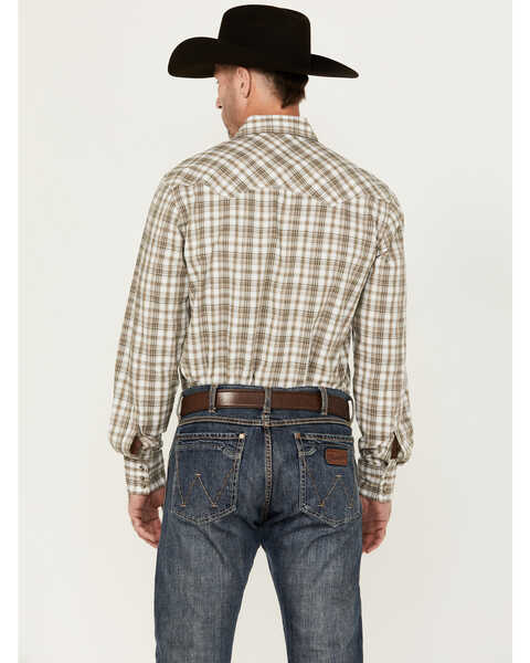 Image #4 - Wrangler Retro Men's Plaid Print Long Sleeve Snap Western Shirt, Tan, hi-res